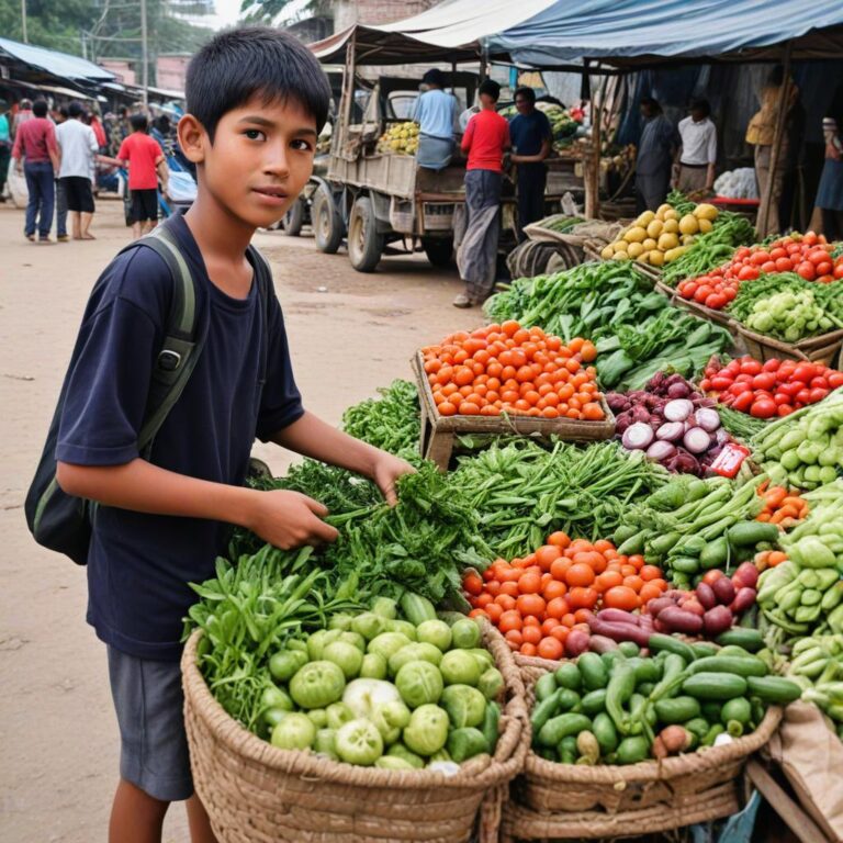 Boy buying vegetables from local market