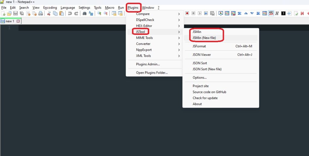Notepad++ JsTool plugin JSMin