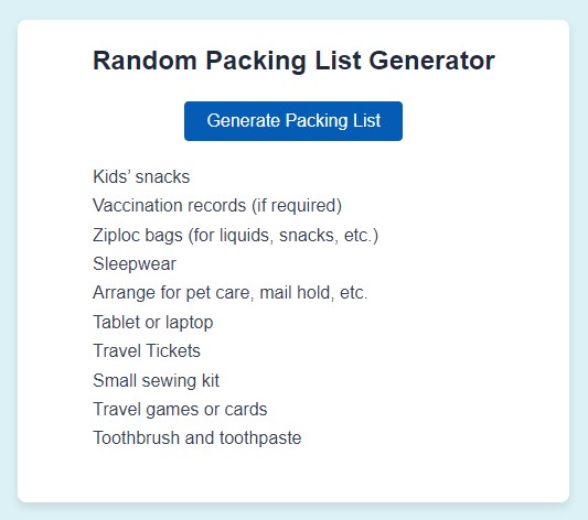 Random Packing List Generator